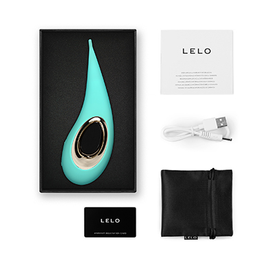 The Lelo Dot pinpoint vibrator comes with a USB charger and pouch for safekeeping.